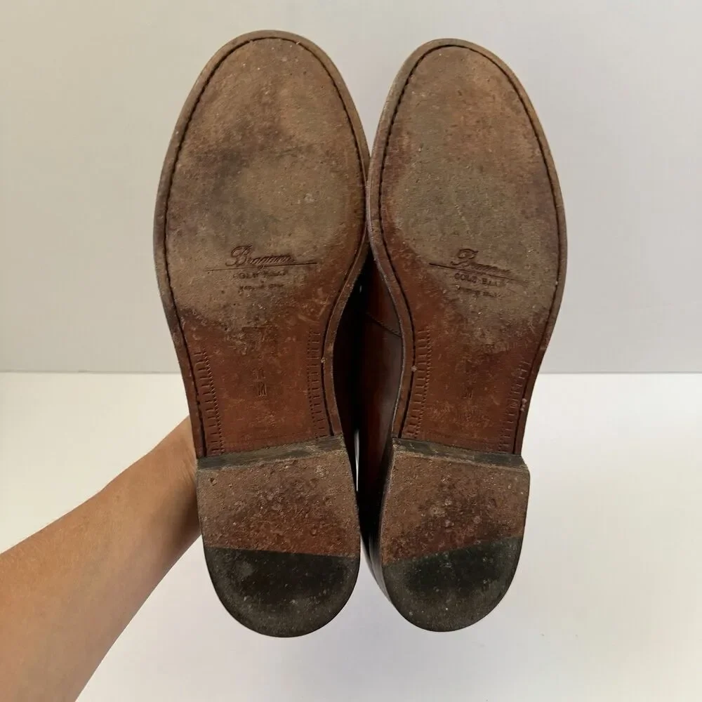 Bragano by Cole Haan Mens 11 M Brown Leather Penny Loafers Italy Braided